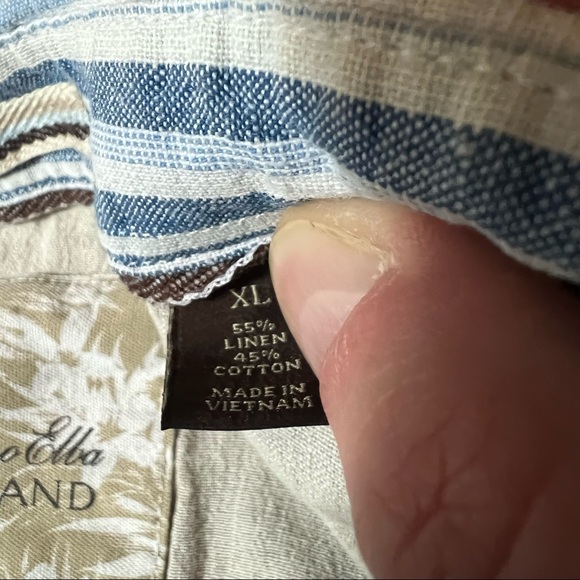 Tasso Elba Island Striped Shirt Linen Cotton Size XL Short Sleeve - Picture 4 of 4